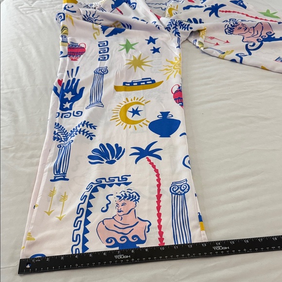 Peach Love Printed Palazzo Pants Wide Leg Elastic Waist - Size L - Picture 8 of 8